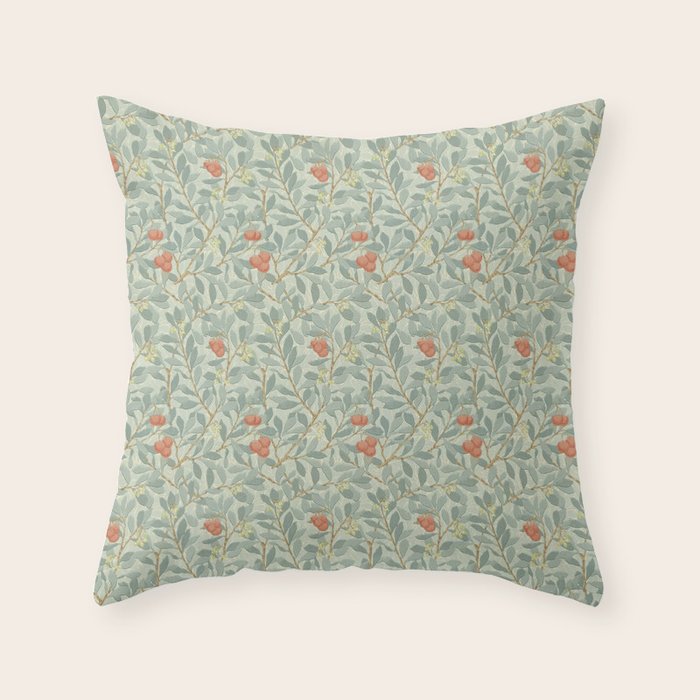 William Morris Arbutus Blue Cream Red Vintage Pattern Throw Pillow Gallery Image 6