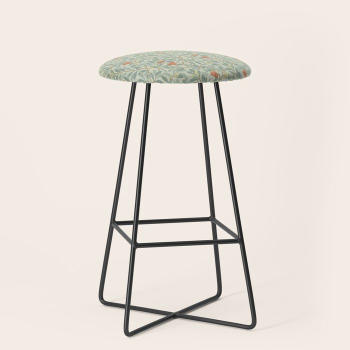 William Morris Arbutus Blue Cream Red Vintage Pattern Stool Gallery Image 1