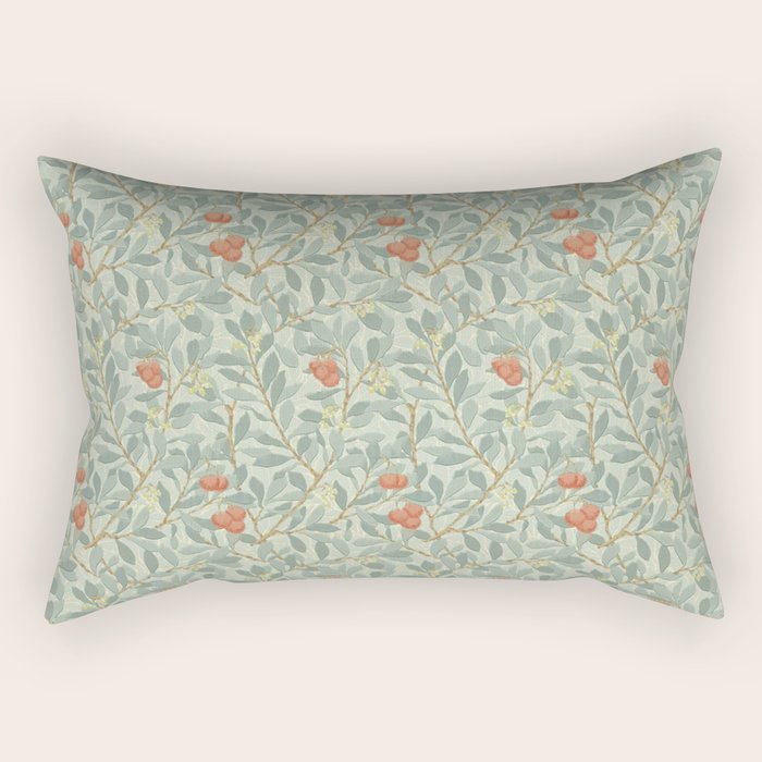 William Morris Arbutus Blue Cream Red Vintage Pattern Rectangular Pillow Gallery Image 1