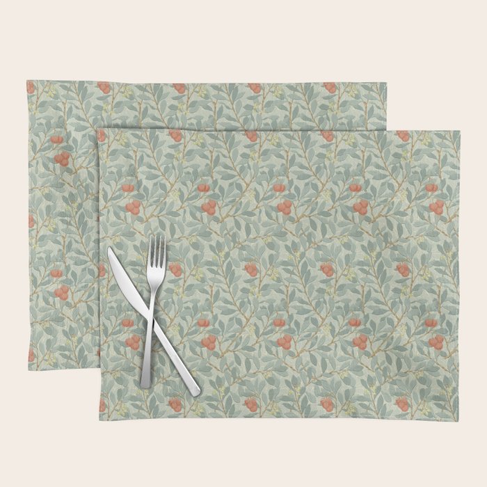 William Morris Arbutus Blue Cream Red Vintage Pattern Placemat Gallery Image 1