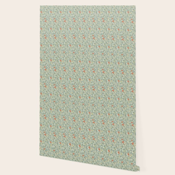 William Morris Arbutus Blue Cream Red Vintage Pattern Wallpaper Gallery Image 2