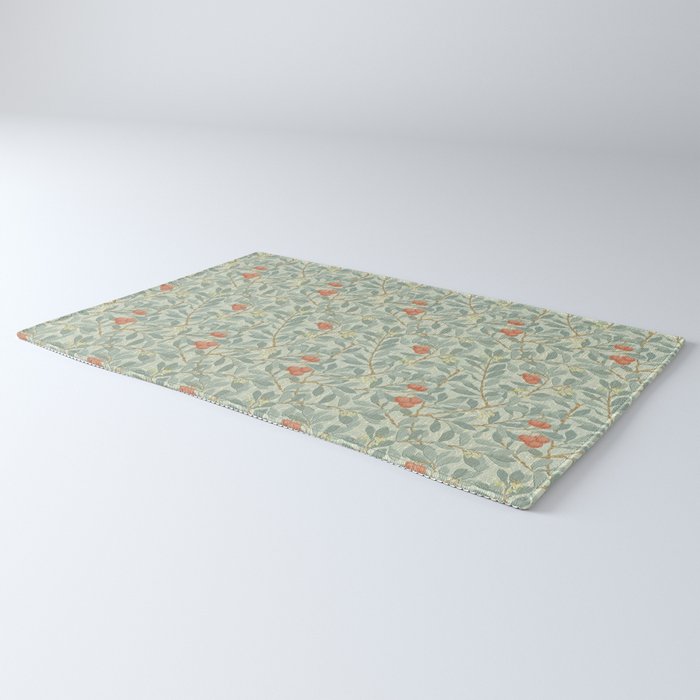 William Morris Arbutus Blue Cream Red Vintage Pattern Rug Gallery Image 3