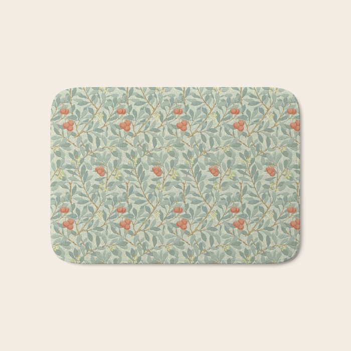 William Morris Arbutus Blue Cream Red Vintage Pattern Bath Mat Gallery Image 1