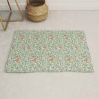 William Morris Arbutus Blue Cream Red Vintage Pattern Rug Gallery Image 1