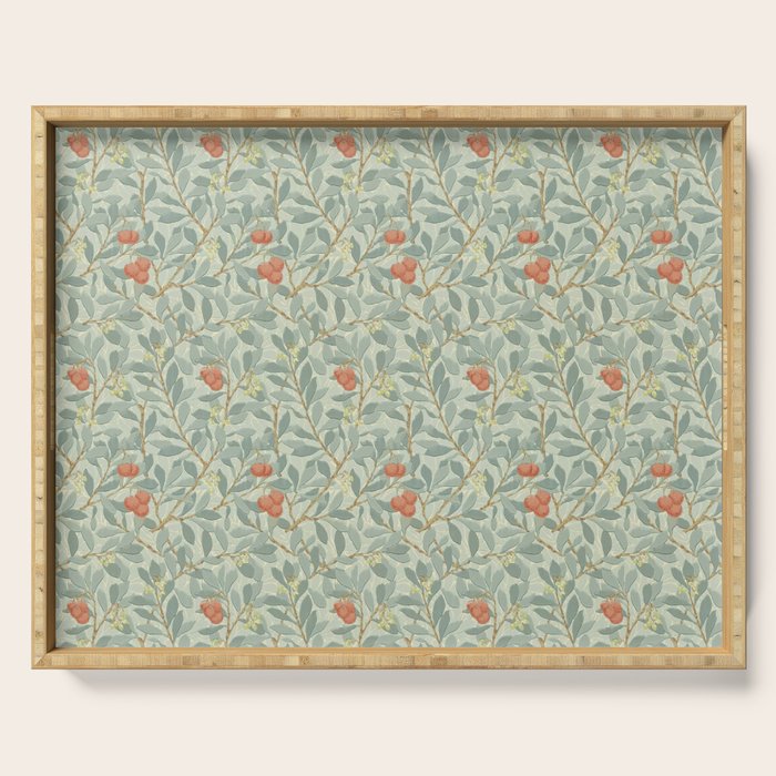 William Morris Arbutus Blue Cream Red Vintage Pattern Serving Tray Gallery Image 1