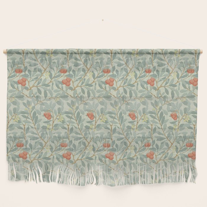 William Morris Arbutus Blue Cream Red Vintage Pattern Wall Hanging Gallery Image 1