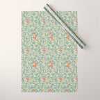 William Morris Arbutus Blue Cream Red Vintage Pattern Wrapping Paper Gallery Image 1
