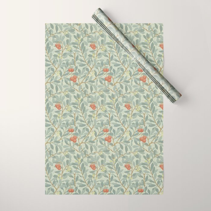 William Morris Arbutus Blue Cream Red Vintage Pattern Wrapping Paper Gallery Image 1