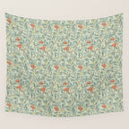William Morris Arbutus Blue Cream Red Vintage Pattern Wall Tapestry Gallery Image 4