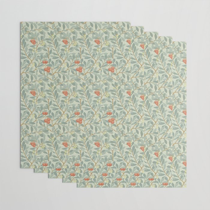 William Morris Arbutus Blue Cream Red Vintage Pattern Wrapping Paper Gallery Image 3