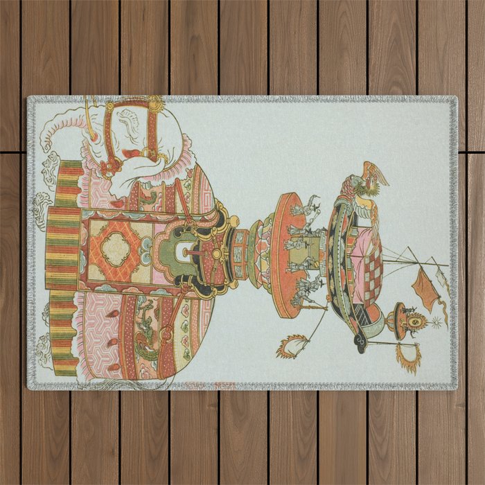 Mechanical Elephant with Festival Barge and Korean Musicians by Komatsuya Hyakki Outdoor Rug Gallery Image 1