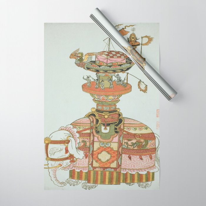 Mechanical Elephant with Festival Barge and Korean Musicians by Komatsuya Hyakki Wrapping Paper Gallery Image 1