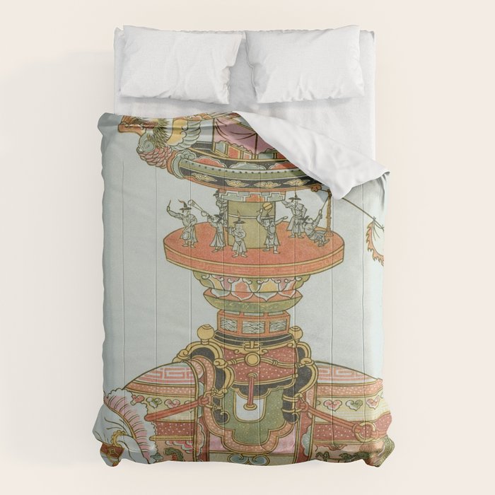 Mechanical Elephant with Festival Barge and Korean Musicians by Komatsuya Hyakki Comforter Gallery Image 1