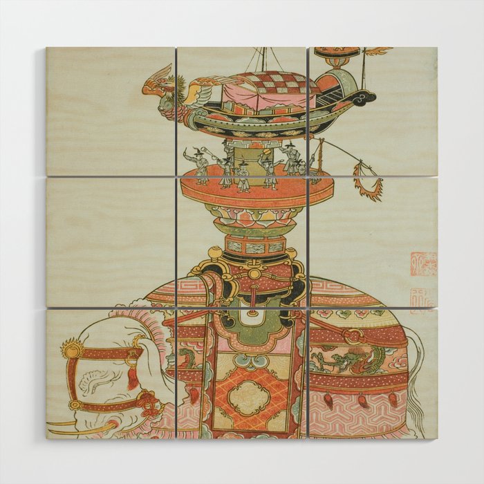 Mechanical Elephant with Festival Barge and Korean Musicians by Komatsuya Hyakki Wood Wall Art Gallery Image 1
