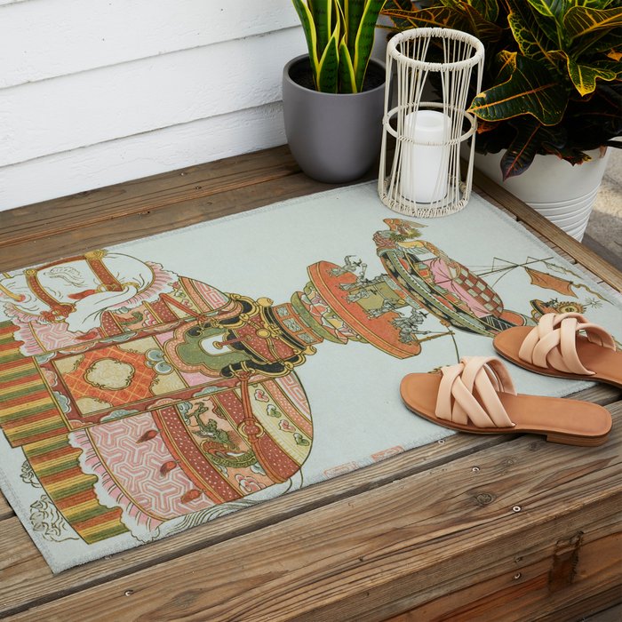 Mechanical Elephant with Festival Barge and Korean Musicians by Komatsuya Hyakki Outdoor Rug Gallery Image 2