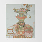 Mechanical Elephant with Festival Barge and Korean Musicians by Komatsuya Hyakki Throw Blanket Gallery Image 2