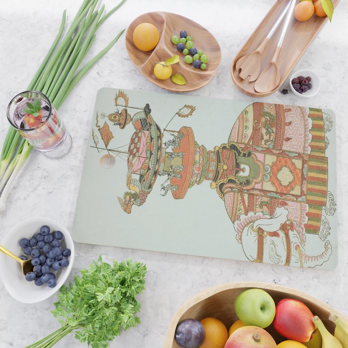 Mechanical Elephant with Festival Barge and Korean Musicians by Komatsuya Hyakki Cutting Board Gallery Image 2