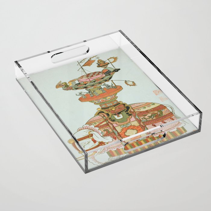 Mechanical Elephant with Festival Barge and Korean Musicians by Komatsuya Hyakki Acrylic Tray Gallery Image 1