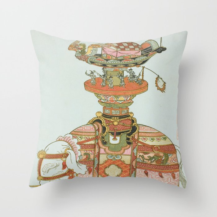 Mechanical Elephant with Festival Barge and Korean Musicians by Komatsuya Hyakki Throw Pillow Gallery Image 6