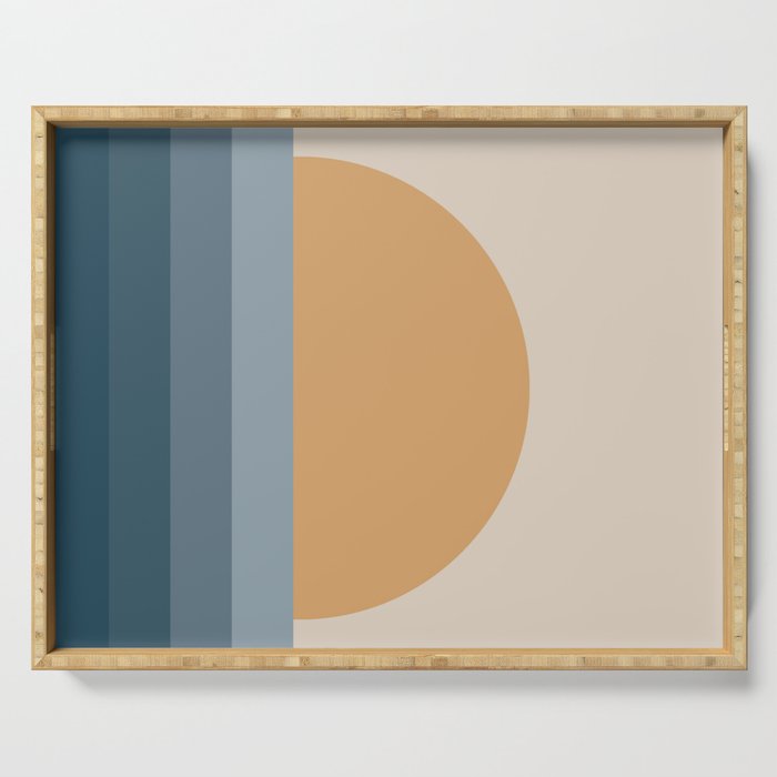 Minimal Retro Sunset Sunrise - Nautical Ocean Blue Serving Tray Gallery Image 1