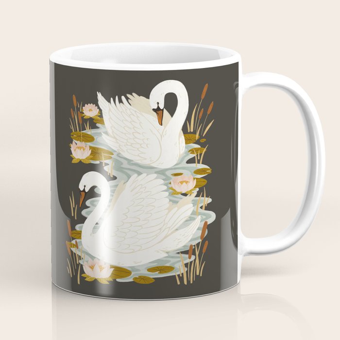 Swan Dance - Charcoal Black Background Coffee Mug Gallery Image 1