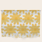 Crayon Flowers Cheerful Floral Pattern in Mustard Yellow and White Wall Hanging Gallery Image 1