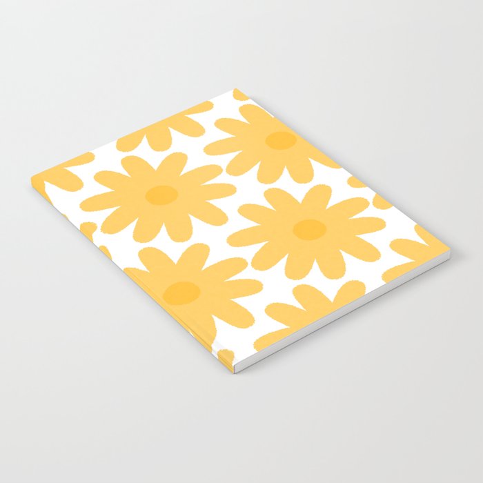 Crayon Flowers Cheerful Floral Pattern in Mustard Yellow and White Notebook Gallery Image 2