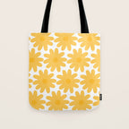 Crayon Flowers Cheerful Floral Pattern in Mustard Yellow and White Tote Bag Gallery Image 1