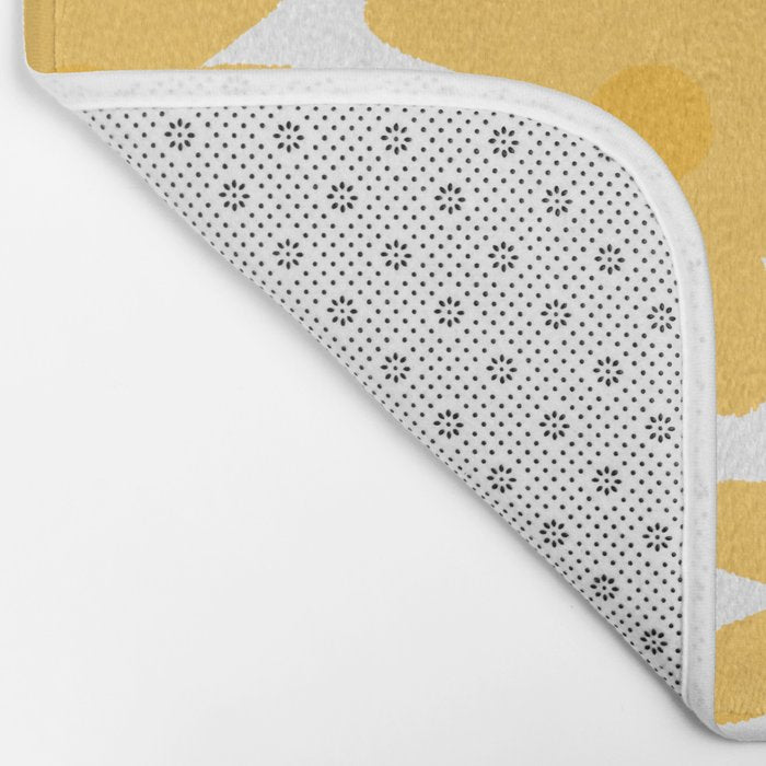Crayon Flowers Cheerful Floral Pattern in Mustard Yellow and White Bath Mat Gallery Image 2