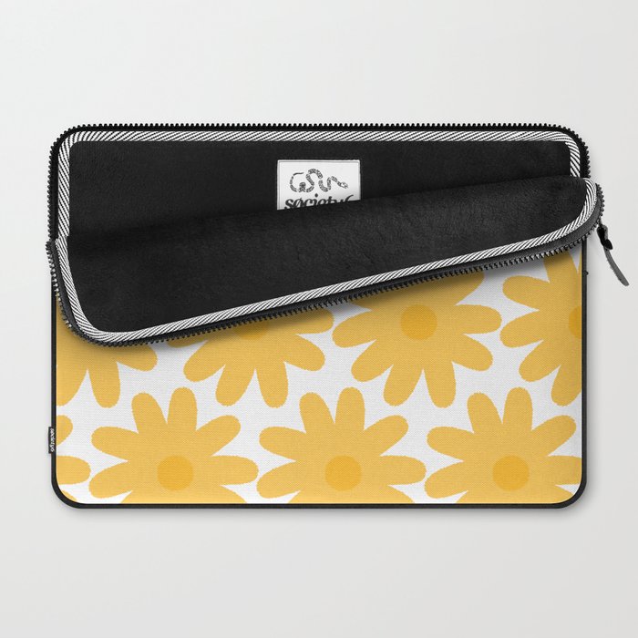 Crayon Flowers Cheerful Floral Pattern in Mustard Yellow and White Laptop Sleeve Gallery Image 2