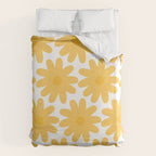 Crayon Flowers Cheerful Floral Pattern in Mustard Yellow and White Duvet Cover Gallery Image 6