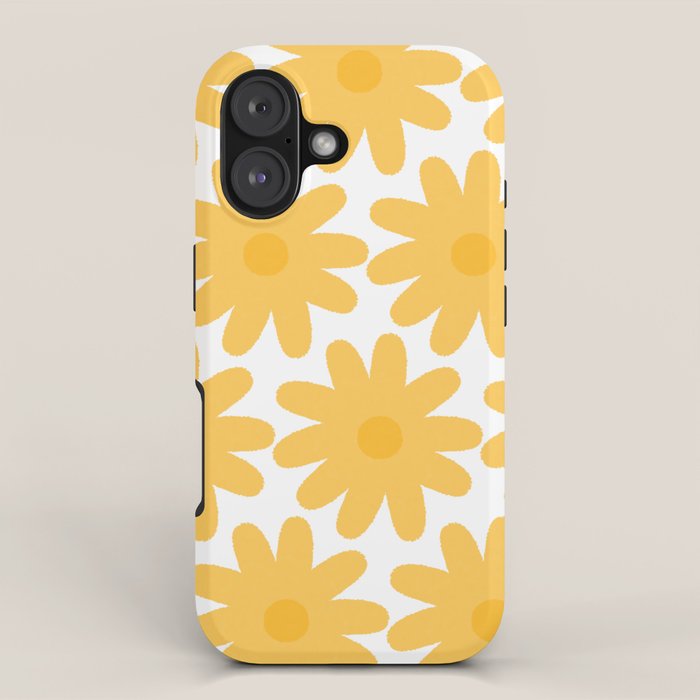Crayon Flowers Cheerful Floral Pattern in Mustard Yellow and White iPhone Case Gallery Image 1