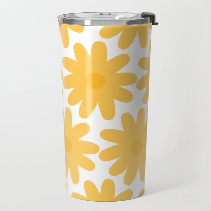 Crayon Flowers Cheerful Floral Pattern in Mustard Yellow and White Travel Mug Gallery Image 2