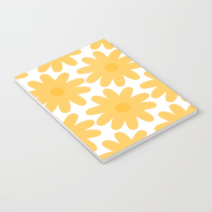 Crayon Flowers Cheerful Floral Pattern in Mustard Yellow and White Notebook Gallery Image 3