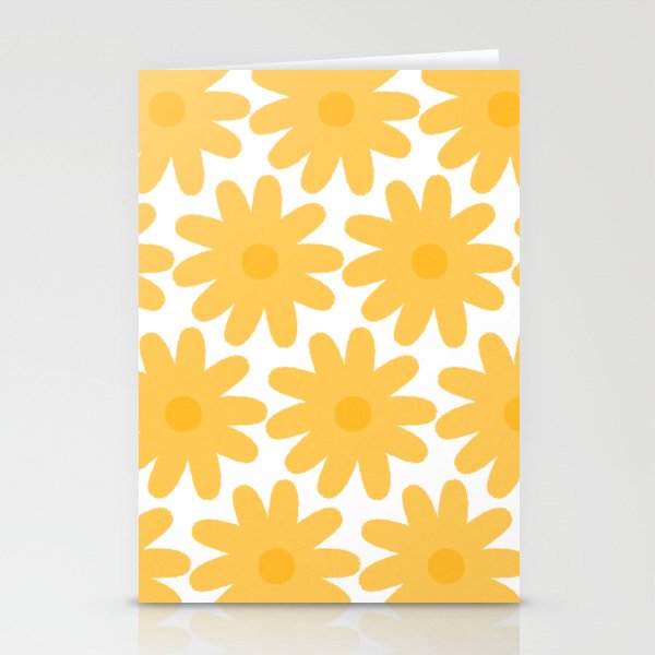 Crayon Flowers Cheerful Floral Pattern in Mustard Yellow and White Stationery Card Gallery Image 2
