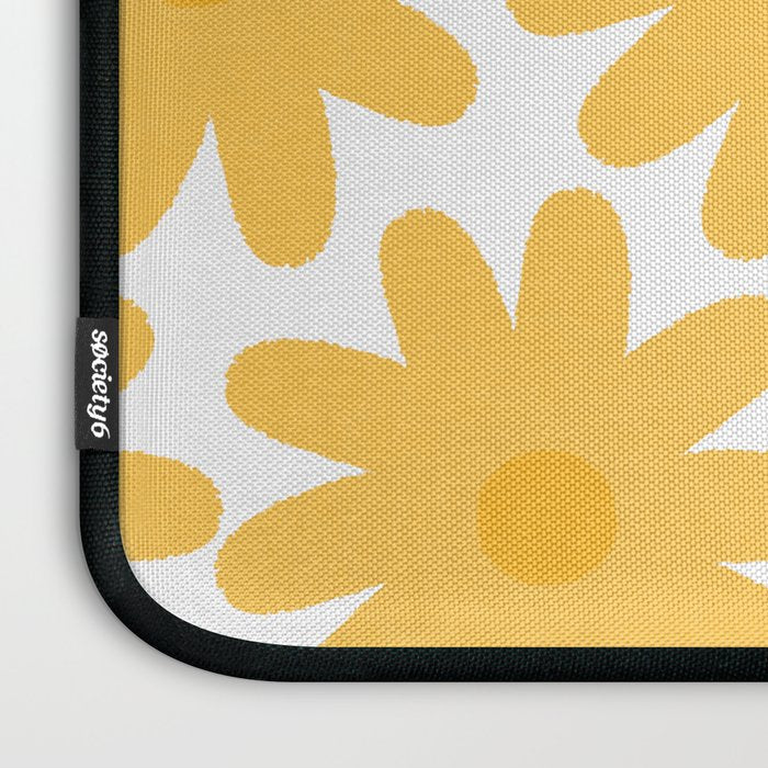 Crayon Flowers Cheerful Floral Pattern in Mustard Yellow and White Laptop Sleeve Gallery Image 3