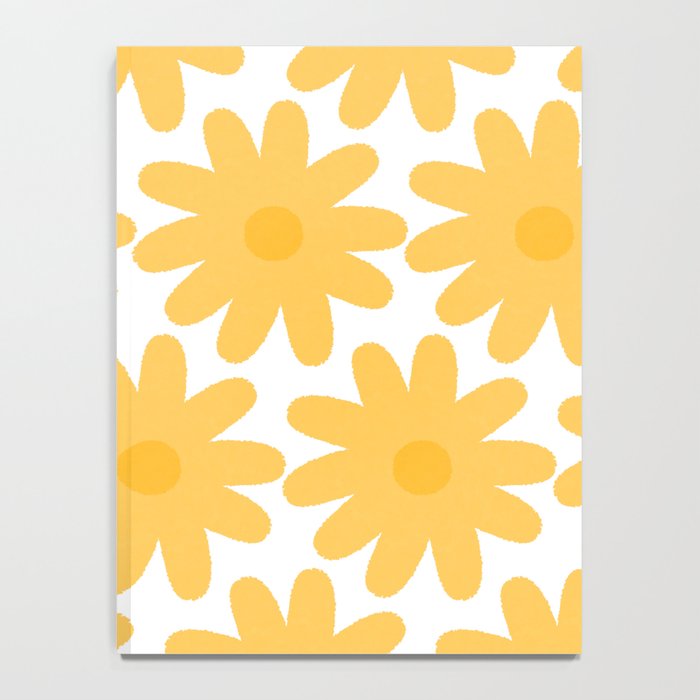 Crayon Flowers Cheerful Floral Pattern in Mustard Yellow and White Notebook Gallery Image 4