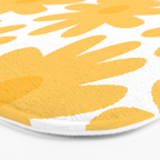 Crayon Flowers Cheerful Floral Pattern in Mustard Yellow and White Bath Mat Gallery Image 3