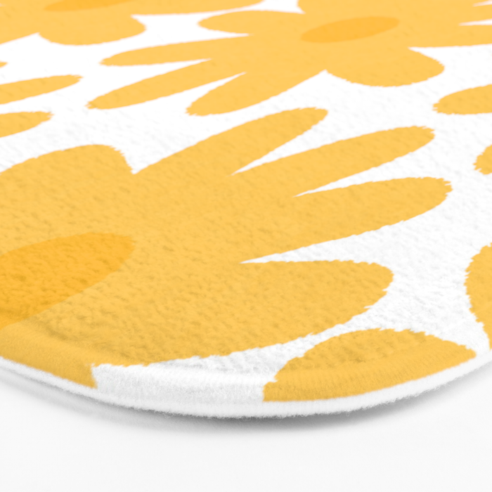 Crayon Flowers Cheerful Floral Pattern in Mustard Yellow and White Bath Mat Gallery Image 3