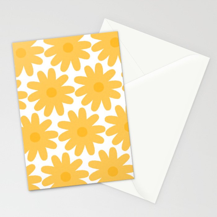Crayon Flowers Cheerful Floral Pattern in Mustard Yellow and White Stationery Card Gallery Image 2