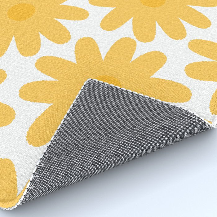 Crayon Flowers Cheerful Floral Pattern in Mustard Yellow and White Rug Gallery Image 4