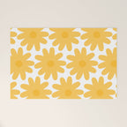 Crayon Flowers Cheerful Floral Pattern in Mustard Yellow and White Welcome Mat Gallery Image 1