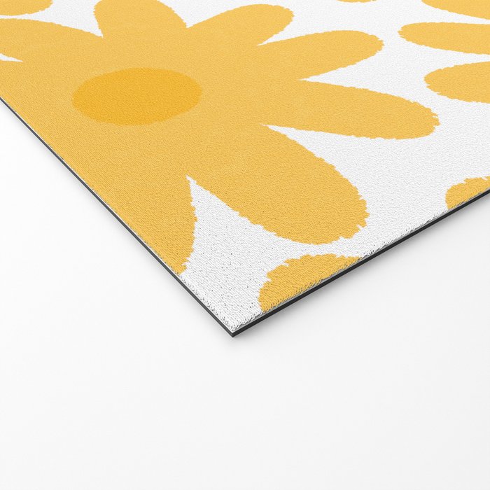 Crayon Flowers Cheerful Floral Pattern in Mustard Yellow and White Welcome Mat Gallery Image 2