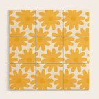 Crayon Flowers Cheerful Floral Pattern in Mustard Yellow and White Wood Wall Art Gallery Image 1