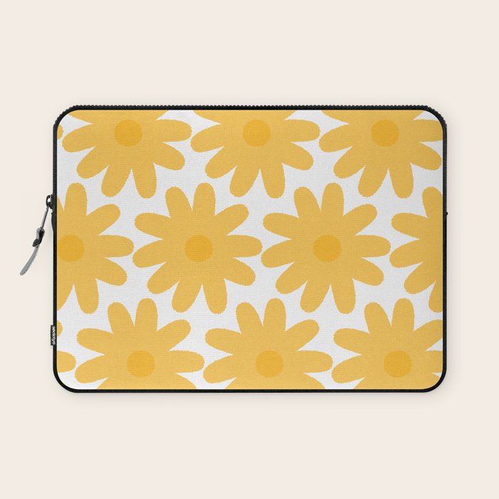 Crayon Flowers Cheerful Floral Pattern in Mustard Yellow and White Laptop Sleeve Gallery Image 1