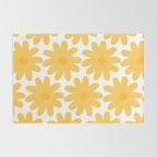 Crayon Flowers Cheerful Floral Pattern in Mustard Yellow and White Rug Gallery Image 2