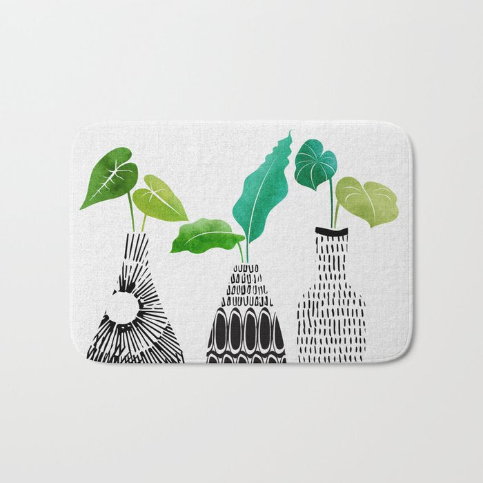 Plants in Black and White Vases Bath Mat Gallery Image 1