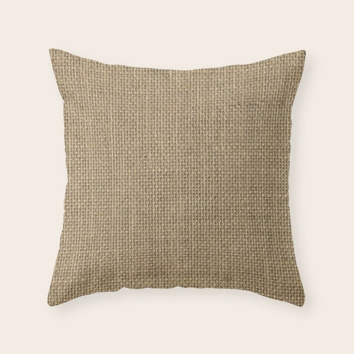 Natural Woven Beige Burlap Sack Cloth Throw Pillow Gallery Image 6