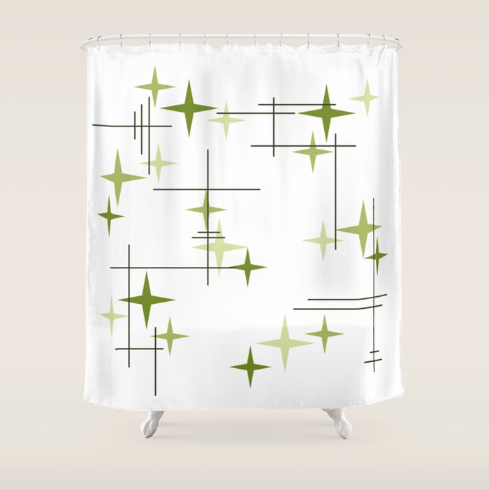 Mid Century Modern Stars Chartreuse Green Shower Curtain Gallery Image 1