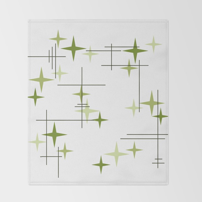 Mid Century Modern Stars Chartreuse Green Throw Blanket Gallery Image 2